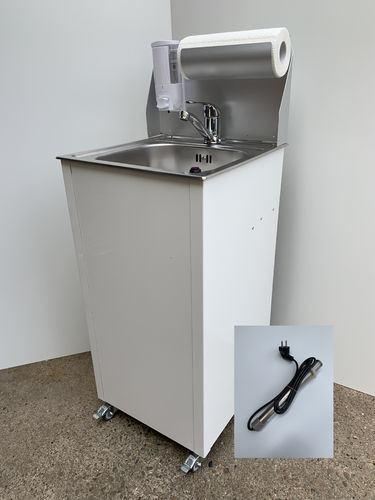 Model Fehmarn - Weiss Handwaschbecken mit Papierrollenhalter Warmwasser berührungslos mit **SENSOR**