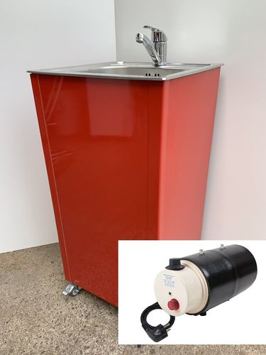 Model Fehmarn - Rot Mobiles Handwaschbecken Spülbecken 3 Liter Boiler