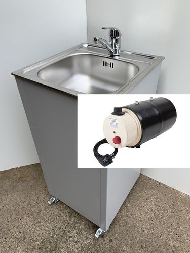 Model Fehmarn - Silber Mobiles Handwaschbecken Spülbecken 3 Liter Boiler